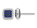 1/2 Carat (ctw) Blue Sapphire Cluster Earrings in 14K White Gold with Diamonds